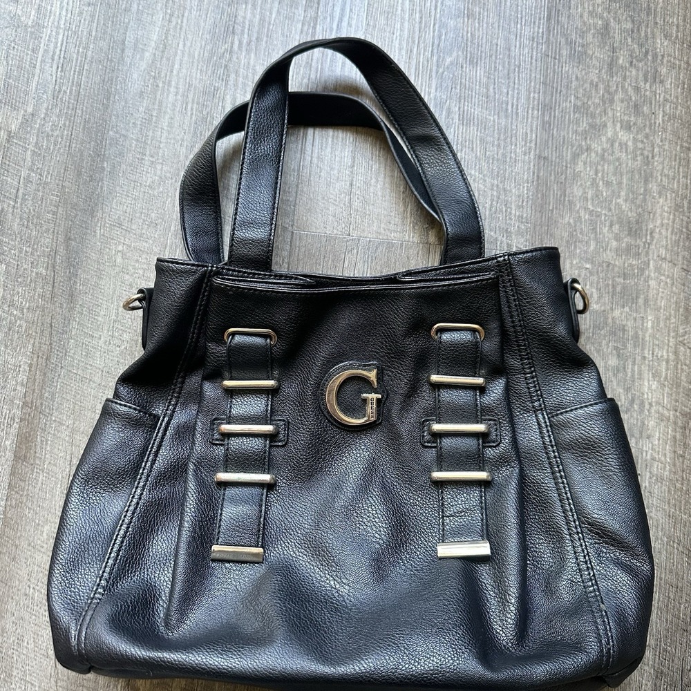 Vintage Rare Guess Black Monogram Jacquard Tote Bag & Butterfly Charm – Y2K